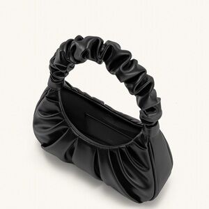 Black ruffled hobo handbag.